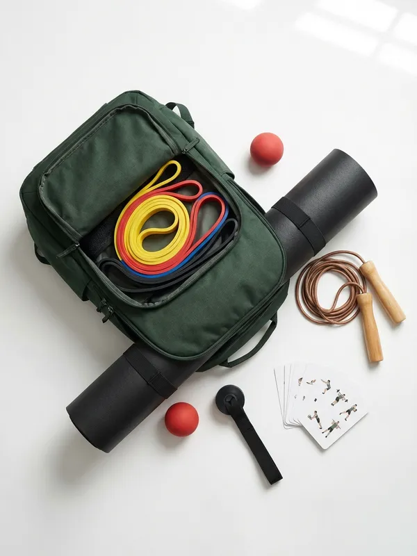 Trainings-Rucksack mit Resistance Bands, Suspension Trainer, Matte, Springseil und Faszienrolle — dein Fitnessstudio to Go