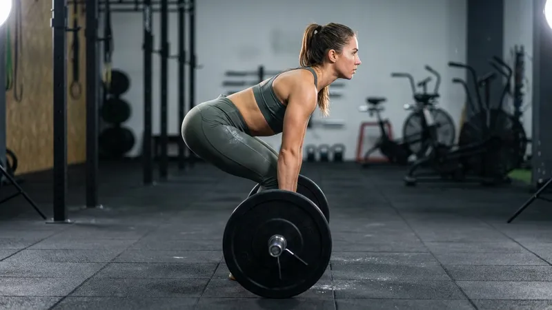 Person macht Kreuzheben mit einer Langhantel