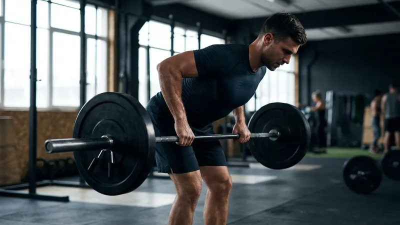 Person macht vorgebeugtes Rudern mit einer Langhantel