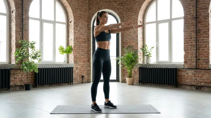 Person macht kontrollierte Schulterkreise mit gestreckten Armen